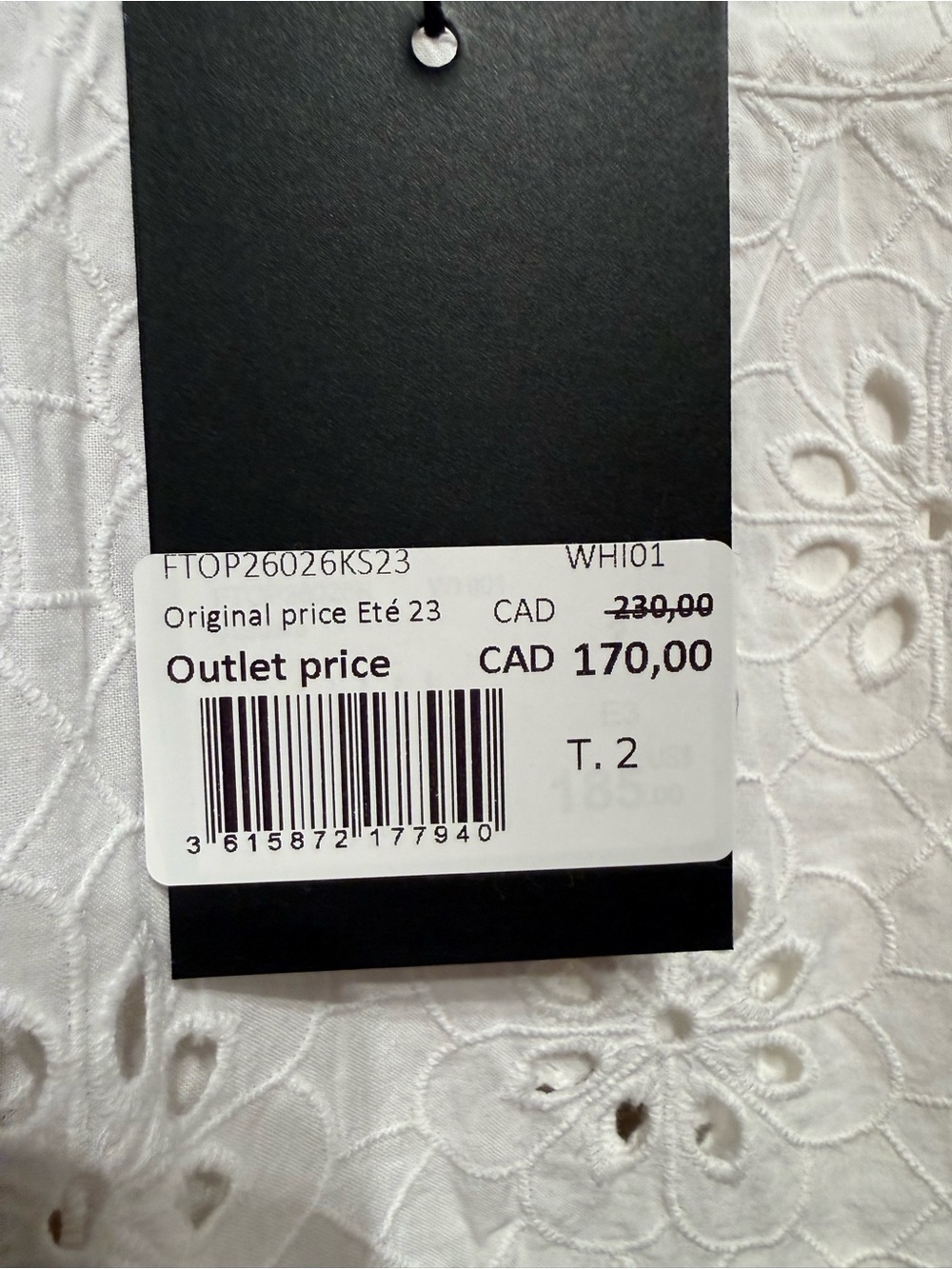 The Kooples White Eyelet Summer scalloped strap tank women’s size 6 nwt $170 - Picture 4 of 5